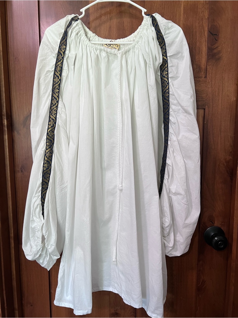 Renaissance Medieval White Chemise Tunic with Navy & Gold Trim one size Unisex